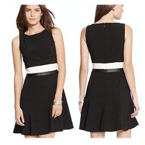 RALPH LAUREN Black White Color Block Leather Dress
